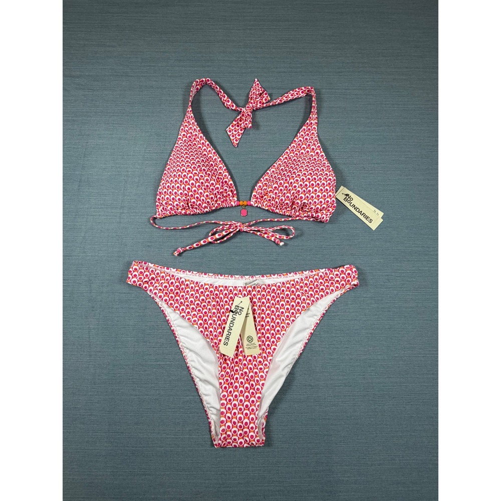 No Boundaries Pink Geometric Bikini Set XL 16-18 Extra Cheeky High Leg NWT